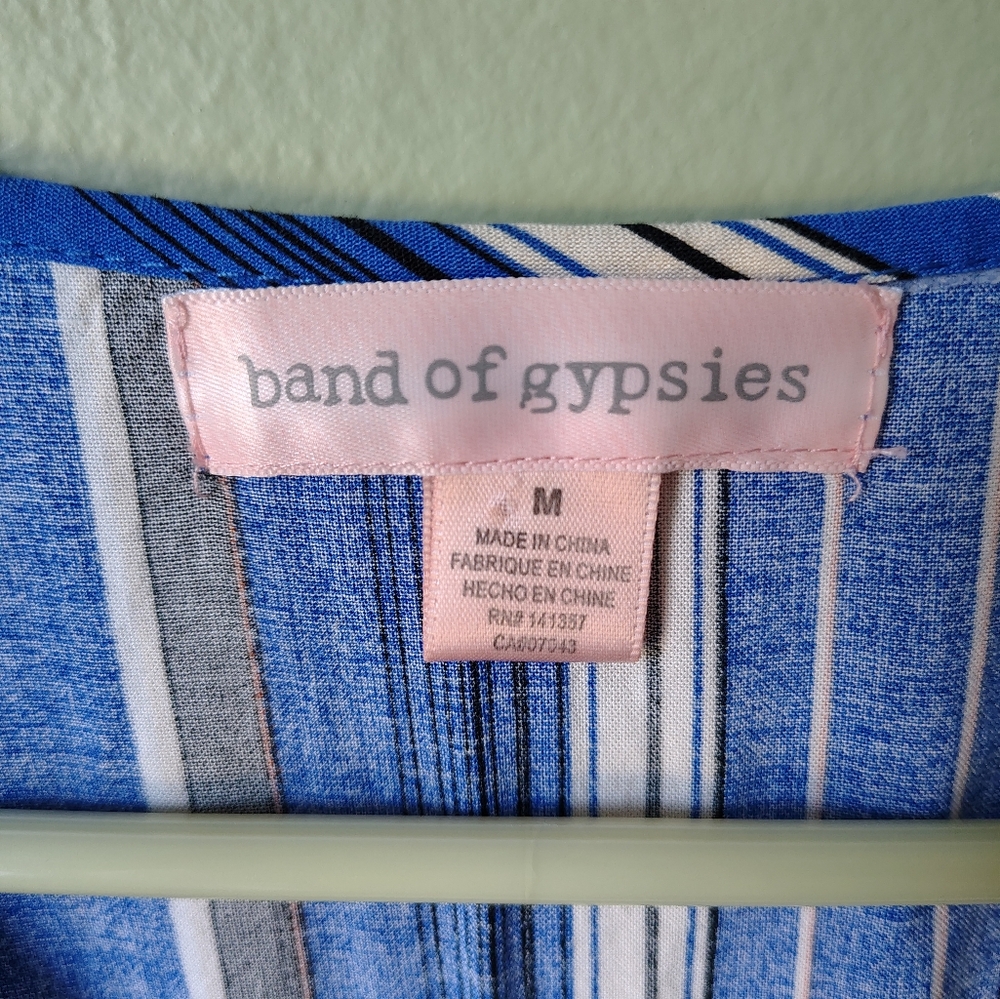 Band Of Gypsies Women's Medium Blue Striped Short-sleeve Wrap-style Mini Dress - Picture 6 of 13